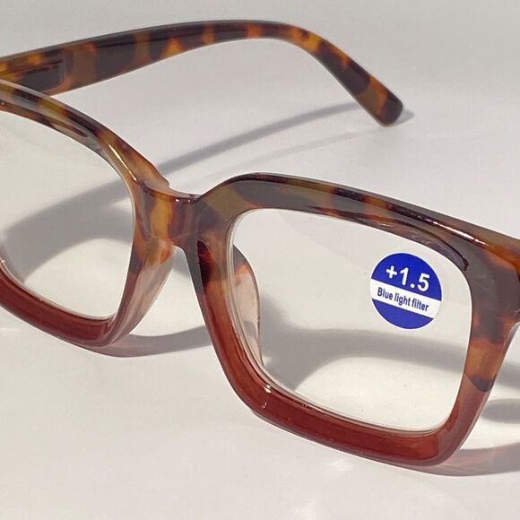1559 Claudia Square Concave 1.5 NEW Tortoise Reading Glasses Blue Light Filter - Picture 8 of 9